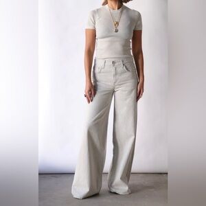 New TWP Tiny Dancer Mid Rise Wide Leg Denim Jeans in Light Grey Size 26